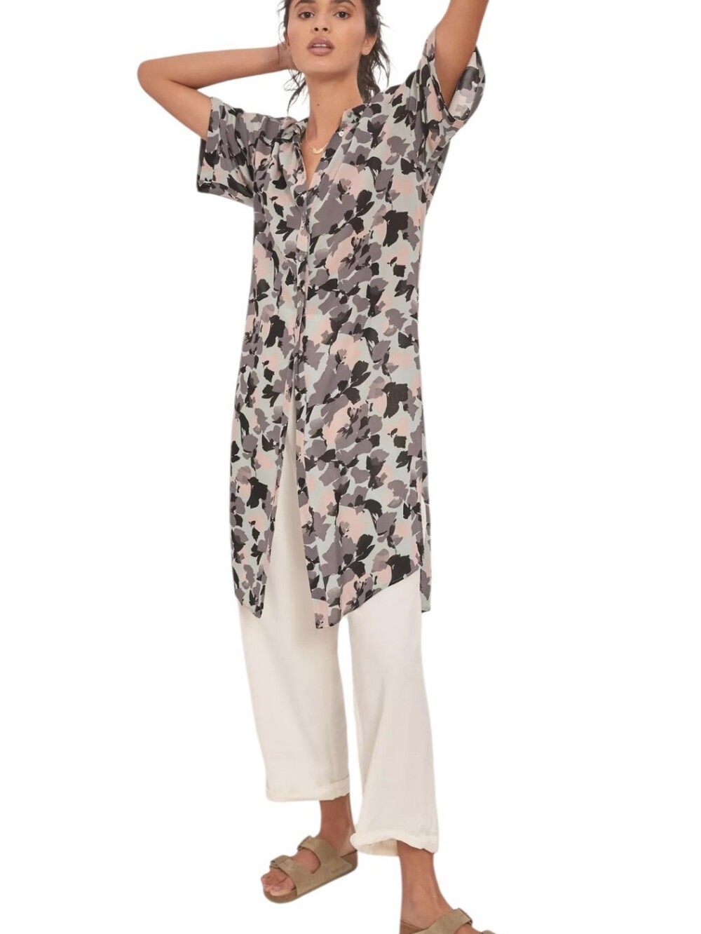 Maeve Anthropology Medium long tunic top button up Lagenlook Casual Office